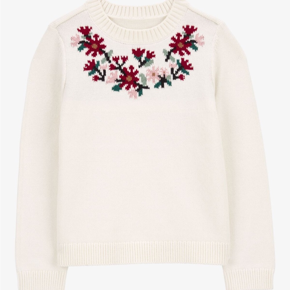 Carter's Girls Size 10 UEC Cream Sweater with Pink and Red Floral Design